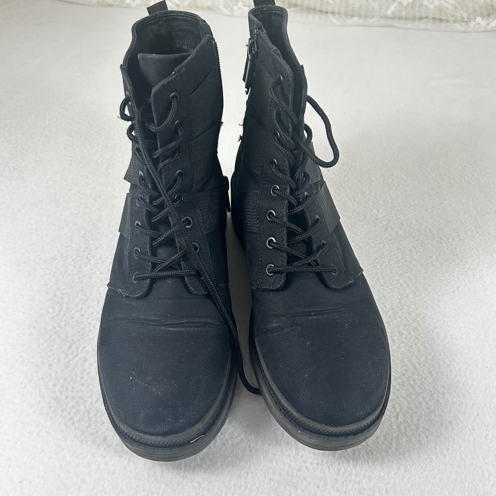 Womens Black Canvas Combat Boots Lace Up Side Zip Elastic Straps Lug Sole Size 9 - Picture 5 of 11